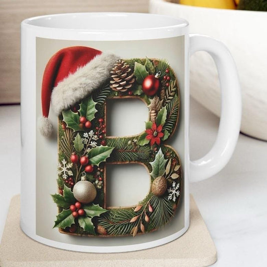 Personalised 'b’ edition christmas mug - unique gift for xmas - stocking filler - drinkware washable reusable reuse ceramic cup tumbler co