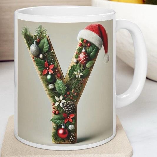 Personalised 'y' edition christmas mug - unique gift for xmas - stocking filler - drinkware washable reusable reuse ceramic cup tumbler coff