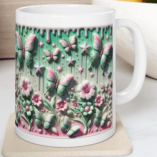 Butterfly flower star 3d mug - perfect for coffee and tea xmas mugs festive  drink drinkware washable reusable tumbler reuse ceramic cute gi