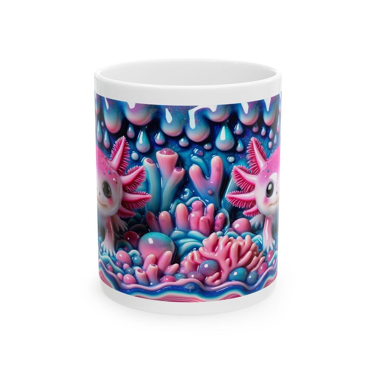 Pink axolotl cute underwater 3d mug for coffee and tea - perfect for your morning drinks - drinkware, tumblers cup reusable washable ceramic