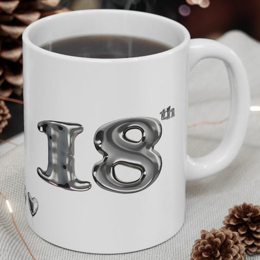 Silver style 18th birthday gift mug - perfect for celebrating - cup, drinkware tumblers washable reusable bottles reuse ceramic coffee cute
