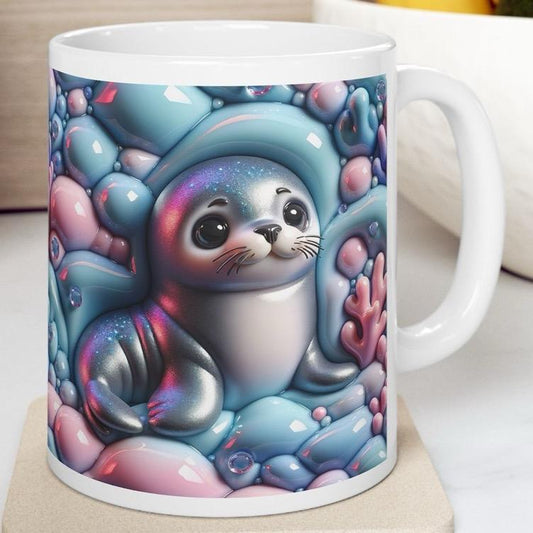 Cute baby seal mug 3d - perfect for baby shower gifts drinkware tumbler cup ceramic washable reuse reusable coffee xmas mugs tea festive sty