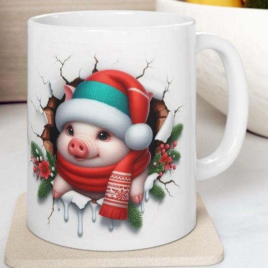 Christmas baby piglet 3d mug - reusable and perfect for drinks - drinkware ceramic tumblers washable reuse cup bottles xmas mugs tea festive