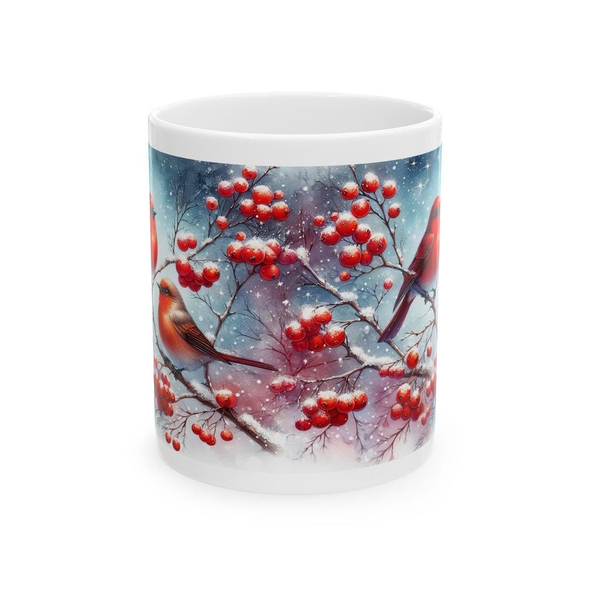 Pair of robins christmas mug - perfect for the festive season - cup, drinkware tumblers bottles reusable washable reuse ceramic coffee xmas