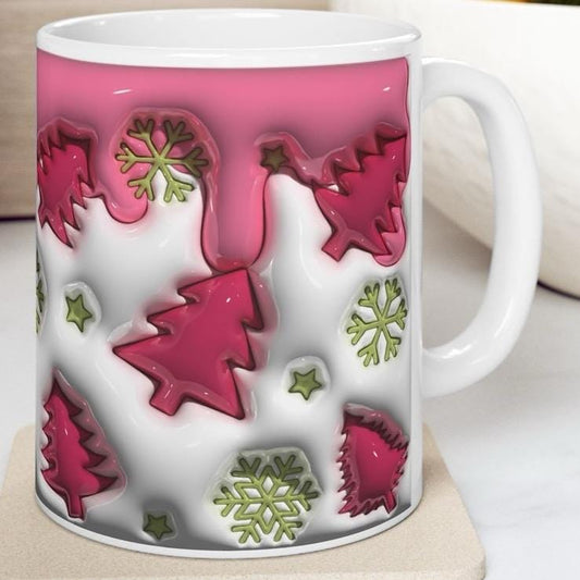 Christmas tree 3d style mug - perfect for hot drinks - drinkware, cup tumblers reusable ceramic washable reuse coffee xmas mugs fun tea mean