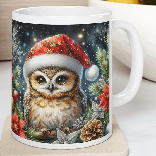 Cute owl christmas mug - perfect for your morning drinks - cup, drinkware tumblers reusable washable coffee reuse ceramic xmas mugs tea fest