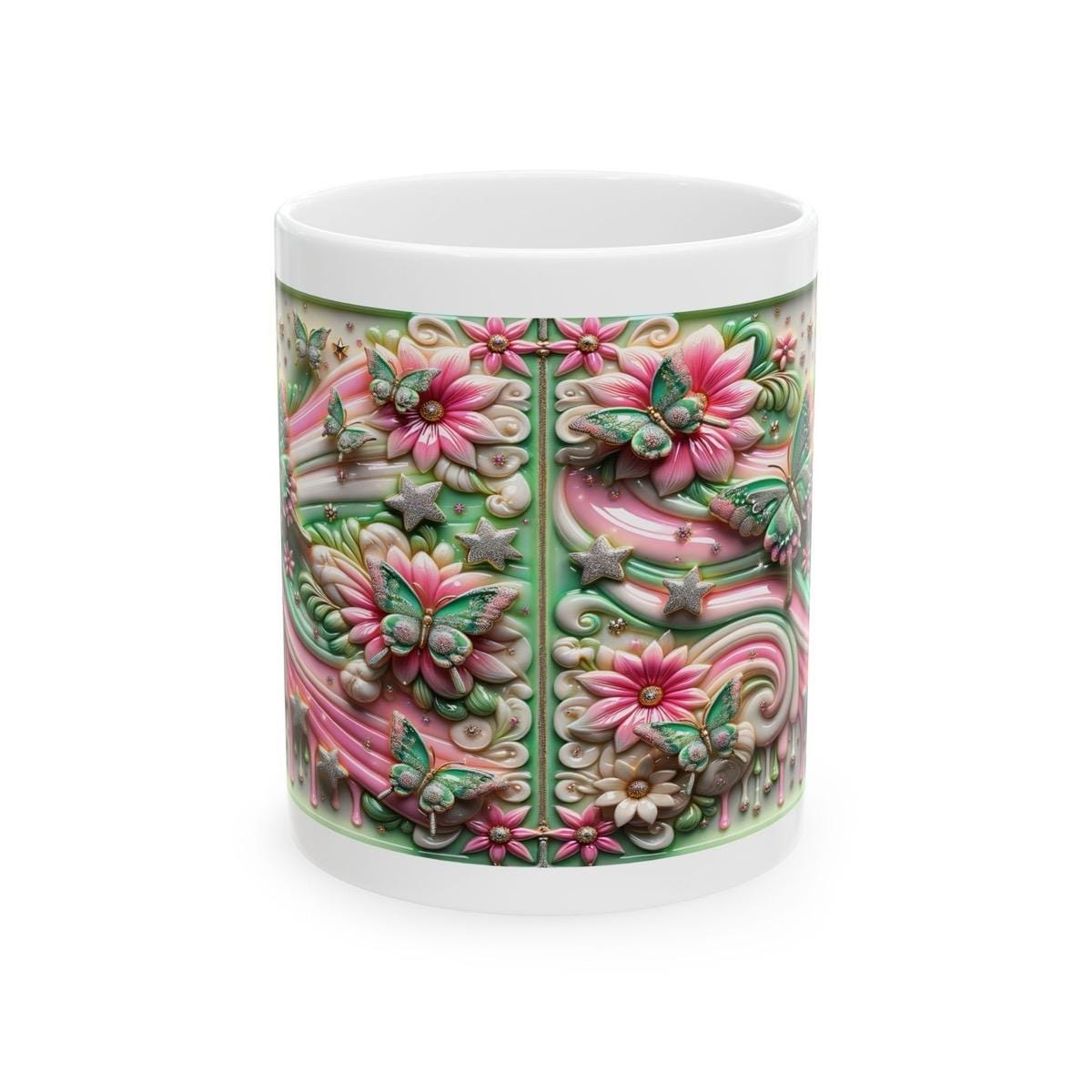 Pink butterfly flower 3d mug - perfect for your morning drinks - drinkware, tumblers coffee stylish tea washable reusable reuse cup ceramic