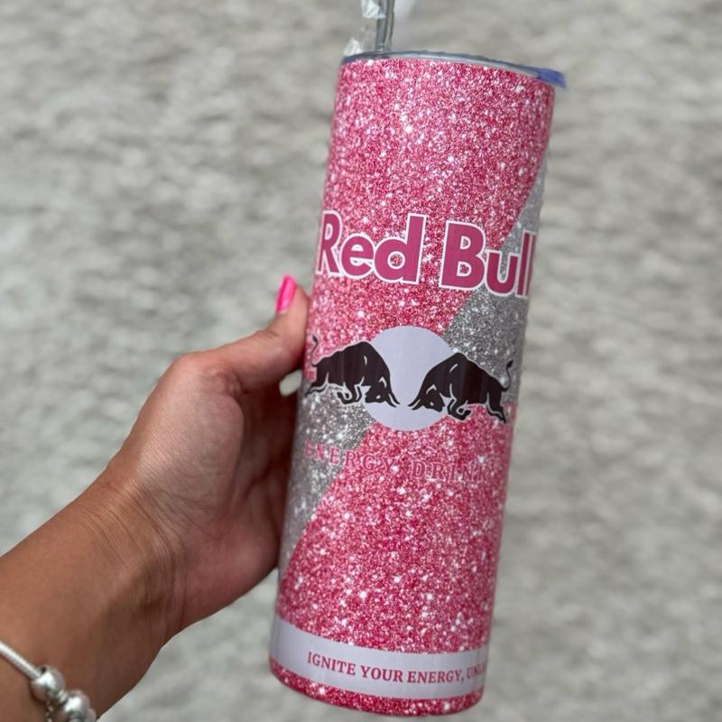 Red bull tumbler 20oz - pink glitter style perfect for on-the-go hydration - vacuum flask - cup drinkware mug bottles water bottles bottled