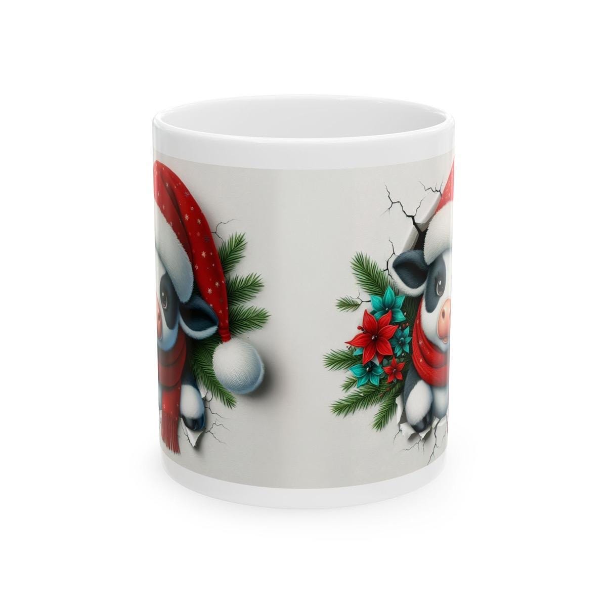 Christmas cow 3d mug - perfect for hot beverages - drinkware and tumblers cup reusable washable reuse ceramic coffee xmas mugs tea festive h
