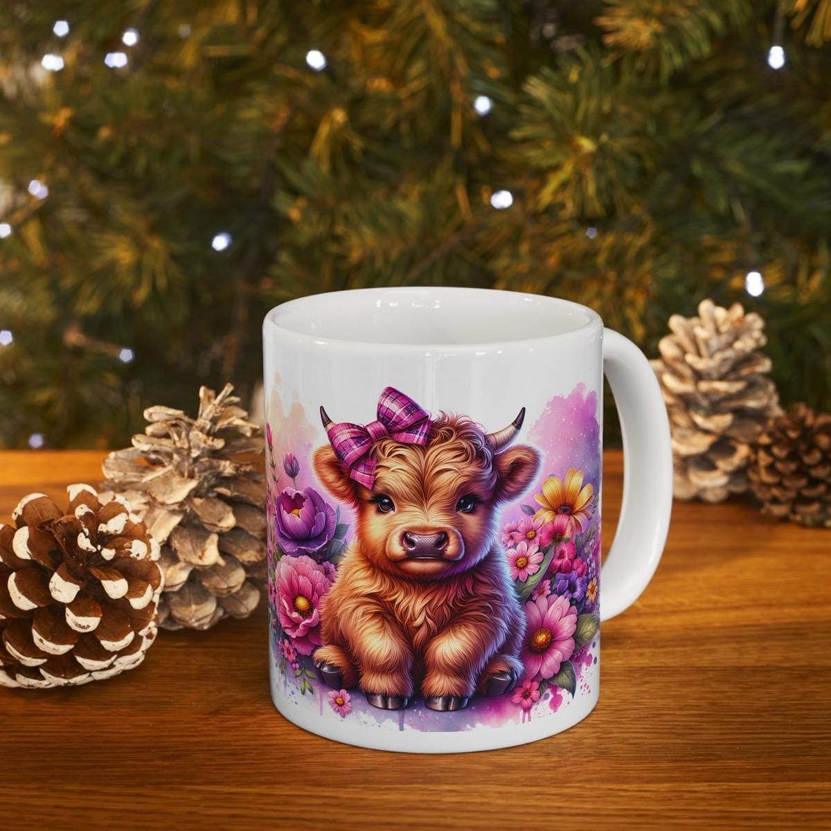 Cute pink baby highland cow 3d mug - perfect for drinks - drinkware, tumblers cup bottles reusable washable coffee ceramic reuse xmas mugs t