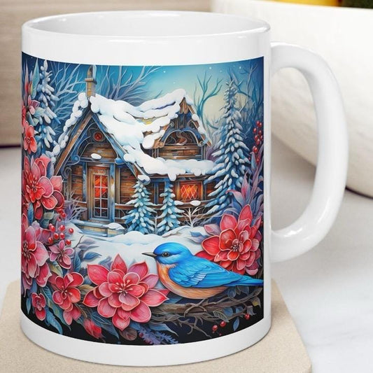 Snowy christmas house cottage mug - perfect secret santa stocking filler gift drinkware reusable reuse washable tumbler ceramic coffee cup x