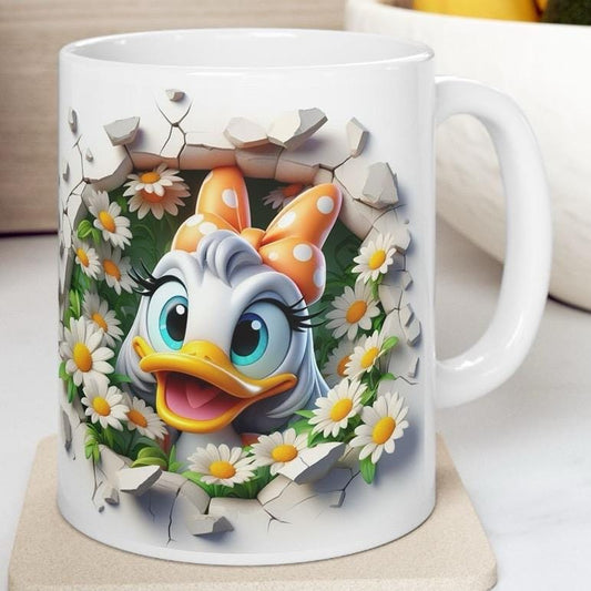 Daisy duck style mug - cute gift for christmas secret santa stocking filler drinkware washable reusable reuse tumbler ceramic cup coffee xma