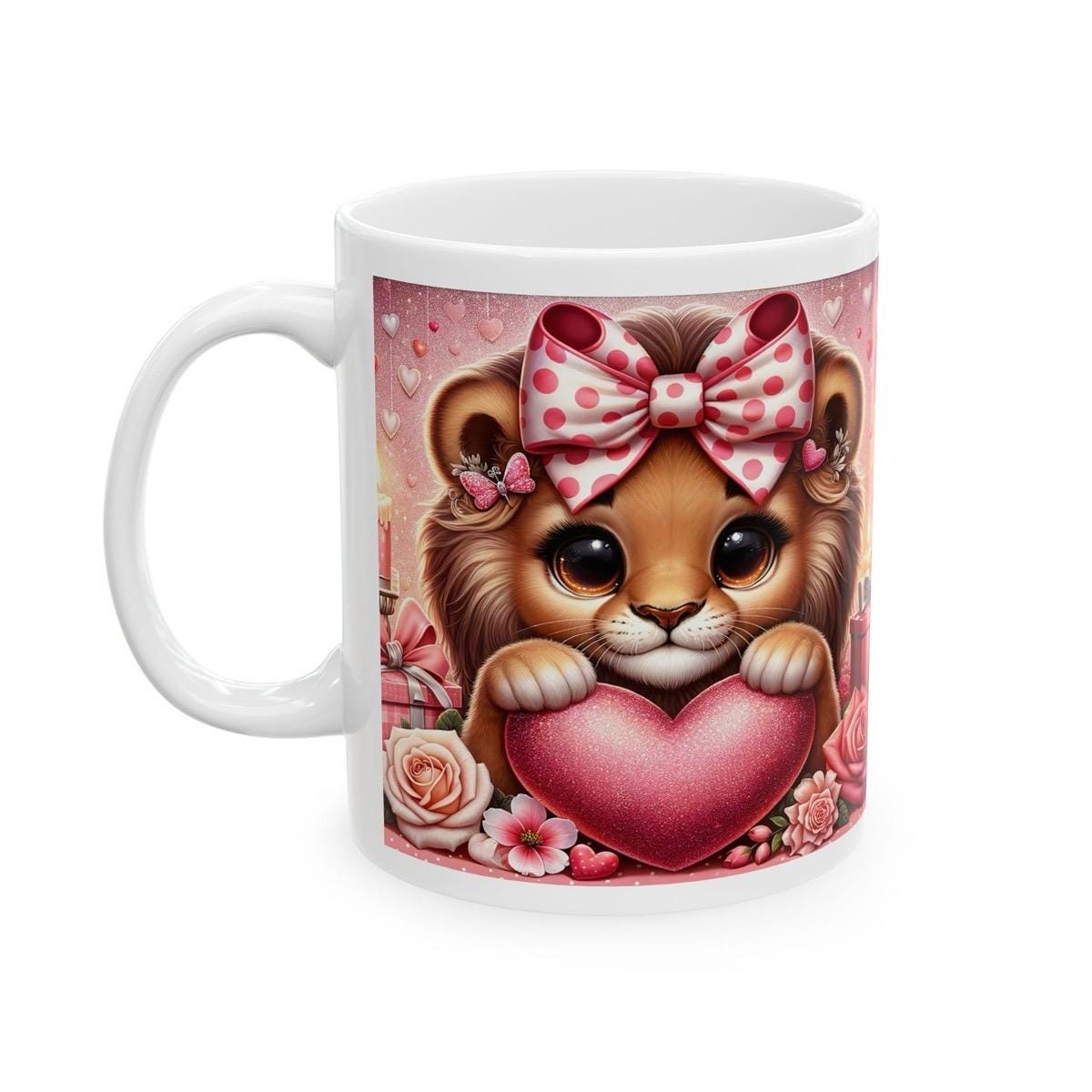 Cute lion heart design valentine's mug - perfect for your morning drinks - cup, drinkware tumblers bottles reusable washable reuse coffee gi