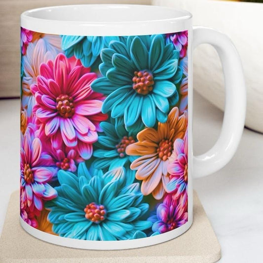 Neon 3d flower mug - perfect for your morning drinks - drinkware, glass tumblers cup reusable washable ceramic coffee reuse xmas mugs tea fe