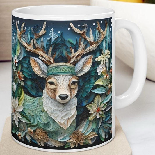 Mystical deer mug - christmas secret santa stocking filler - perfect gift for holidays - gifts drinkware tumbler reuse washable cup reusable