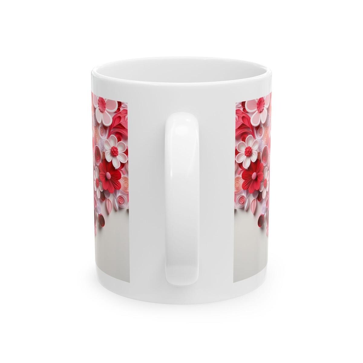 White red hearts floral mug - 3d style - perfect gift for xmas, christmas, and valentine’s day - drinkware washable reusable tumbler reuse