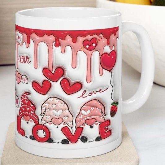 Gonk gnome valentine's love mug gift cute hearts 3d style drip effect - perfect for valentine's - drinkware, tumblers cup coffee reusable ce