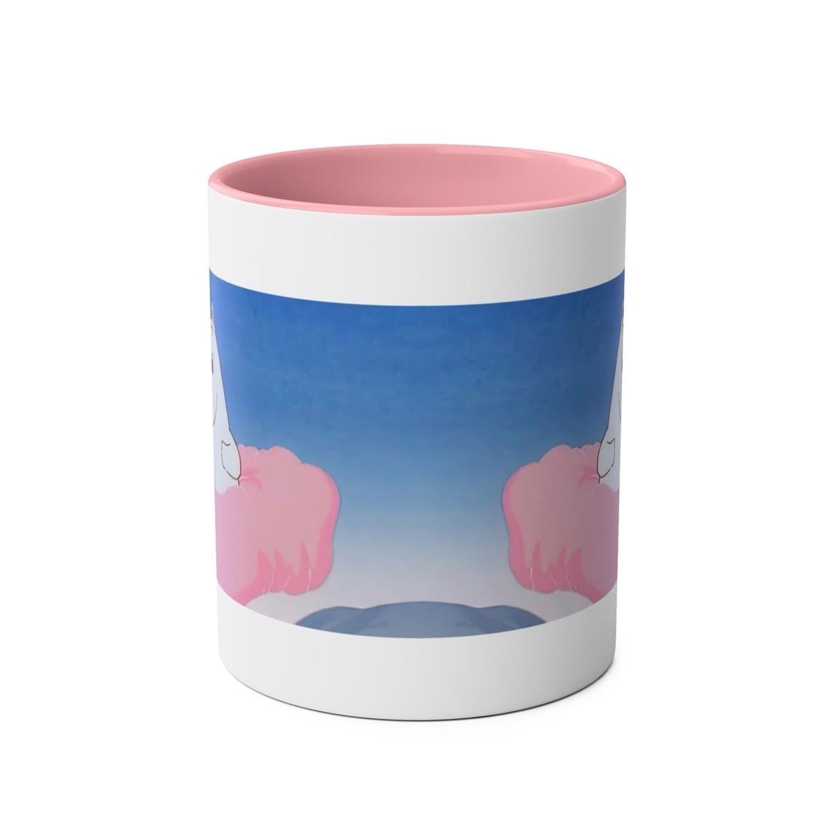 Cute pink mug moomins style with pink handle and interior - perfect for drinks - tumblers, drinkware cup bottles reusable reuse ceramic wash