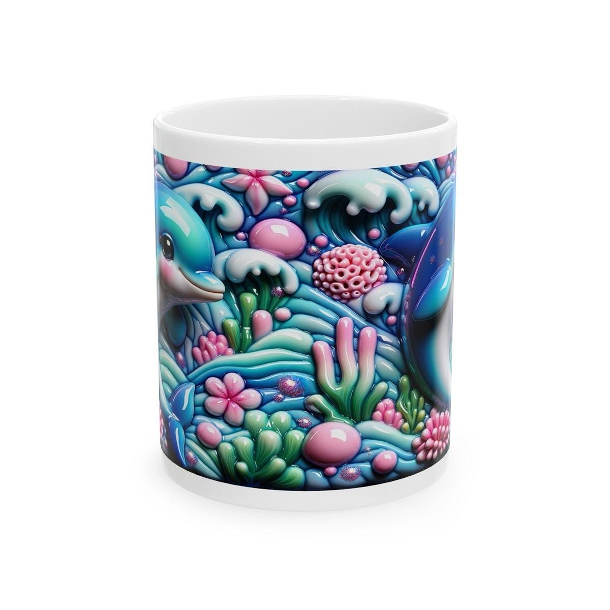 Cute dolphin 3d mug - perfect for your morning drinks - drinkware, cup tumblers ceramic coffee reuse washable reusable xmas mugs tea festive