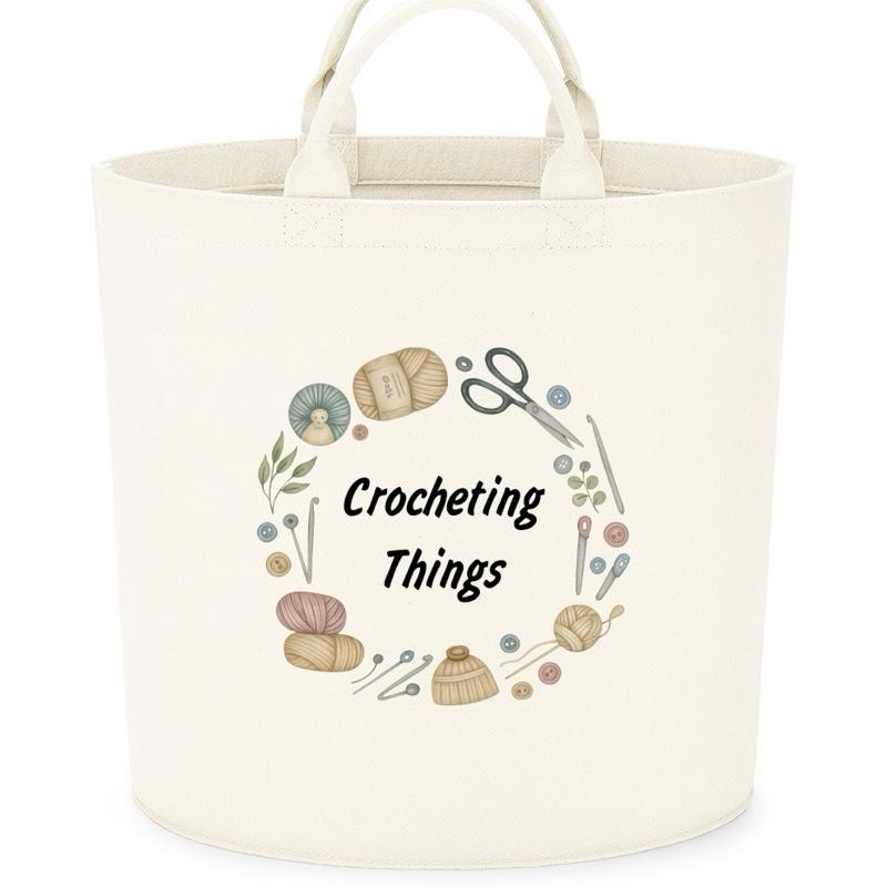 Personalised crocheting gift basket storage Felt Trug, perfect gifts women men kids gift fun storage basket trugs toy storage cute friend mum Lightweight Organiser Book teddies neutral gifts knitting lover crocheting