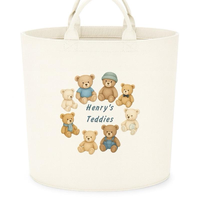 Personalised teddy gift basket storage Felt Trug, perfect gifts boys kids gift fun storage basket trugs toy storage cute friend mum Lightweight Organiser Book teddies neutral gifts