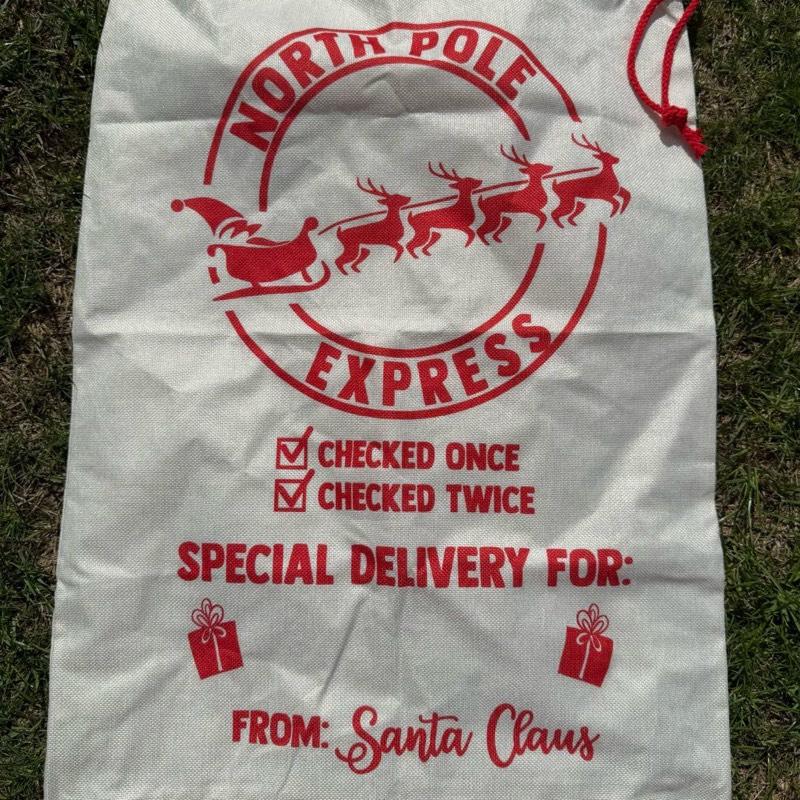 Large Premium Personalised Christmas Sack – Red North Pole delivery services design - Santa Gift Bag – Custom Name – Kids & Adults - Personalised Christmas stocking 64cmx48cm