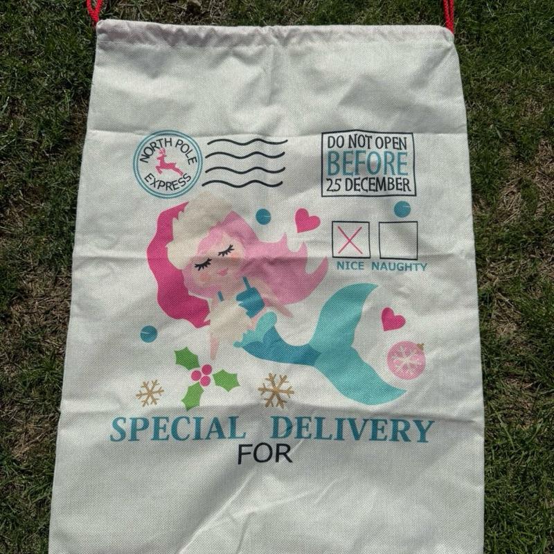 Large Premium Personalised Christmas Sack – Mermaid design - Santa Gift Bag – Custom Name – Kids & Adults - Personalised Christmas stocking 64cmx48cm