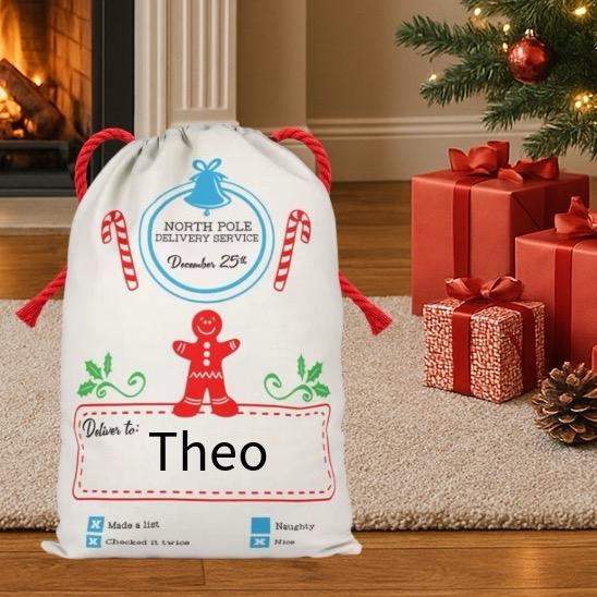 Large Premium Personalised Christmas Sack – North Pole delivery design - Santa Gift Bag – Custom Name – Kids & Adults - Personalised Christmas stocking 64cmx48cm