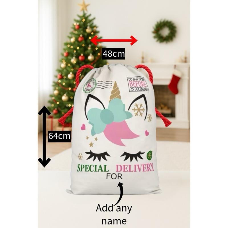 Large Premium Personalised Christmas Sack – Mermaid design - Santa Gift Bag – Custom Name – Kids & Adults - Personalised Christmas stocking 64cmx48cm