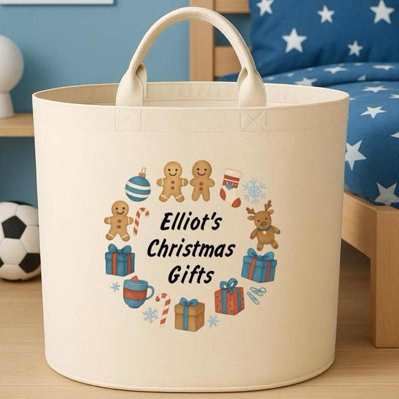 Personalised Christmas gifts storage Felt Trug basket, perfect gifts boys kids gift storage basket trugs toy storage Xmas eve gift Lightweight Organiser Artwork Chocolate stocking filler