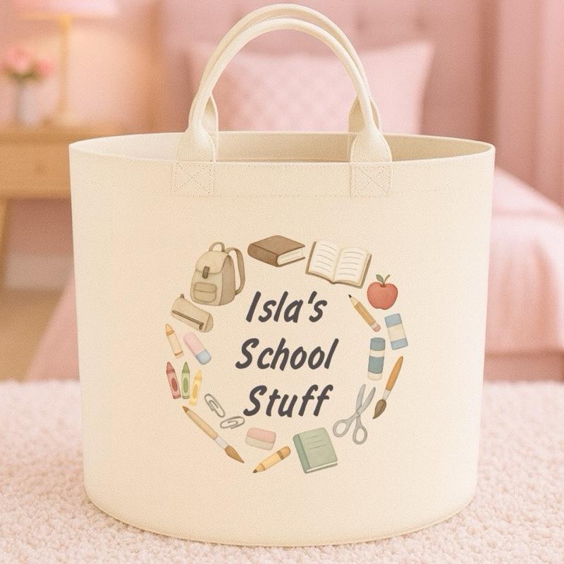 Personalised school stuff basket storage Felt Trug, perfect gifts fun storage basket trugs toy storage cute friend mum book storage school books school storage kids daughter son starting school