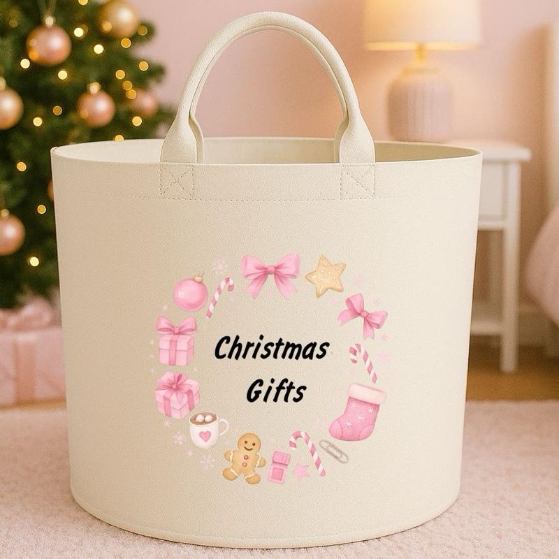 Personalised Christmas gifts storage Felt Trug basket, perfect gifts boys kids gift storage basket trugs toy storage Xmas eve gift Lightweight Organiser Artwork Chocolate stocking filler