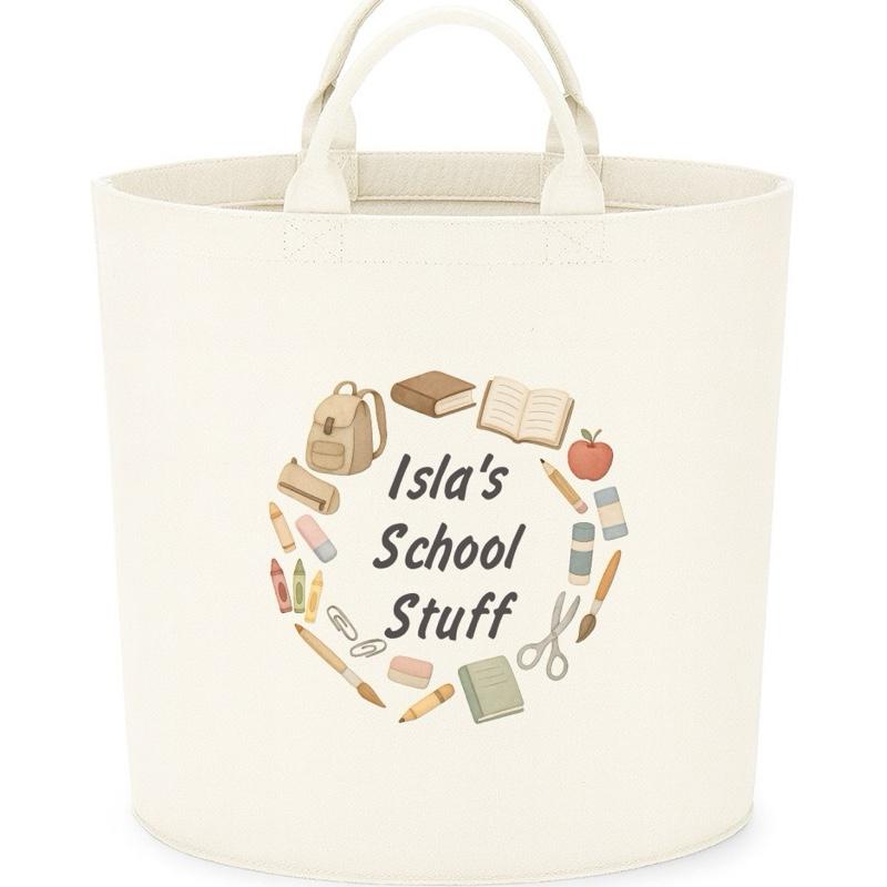 Personalised school stuff basket storage Felt Trug, perfect gifts fun storage basket trugs toy storage cute friend mum book storage school books school storage kids daughter son starting school