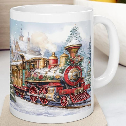Christmas steam train mug - secret santa stocking filler gift drinkware tumbler washable reusable cup reuse ceramic coffee xmas mugs tea fes