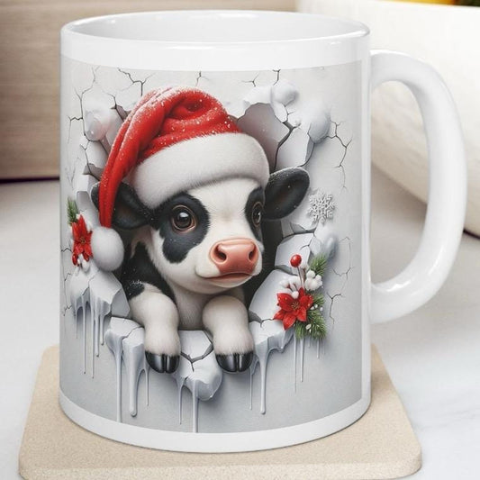 Cute baby cow calf christmas 3d mug - perfect for drinks - tumblers, drinkware cup coffee reusable washable ceramic reuse xmas mugs tea fest