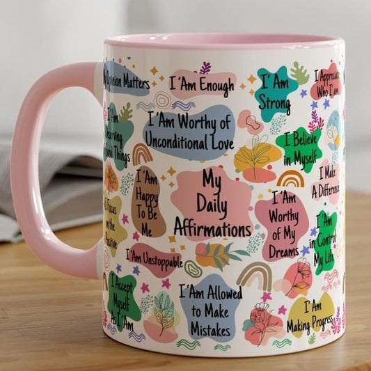Daily affirmations cute mug mental health self care - perfect for drinking - drinkware, tumblers cup bottles reusable reuse ceramic washable