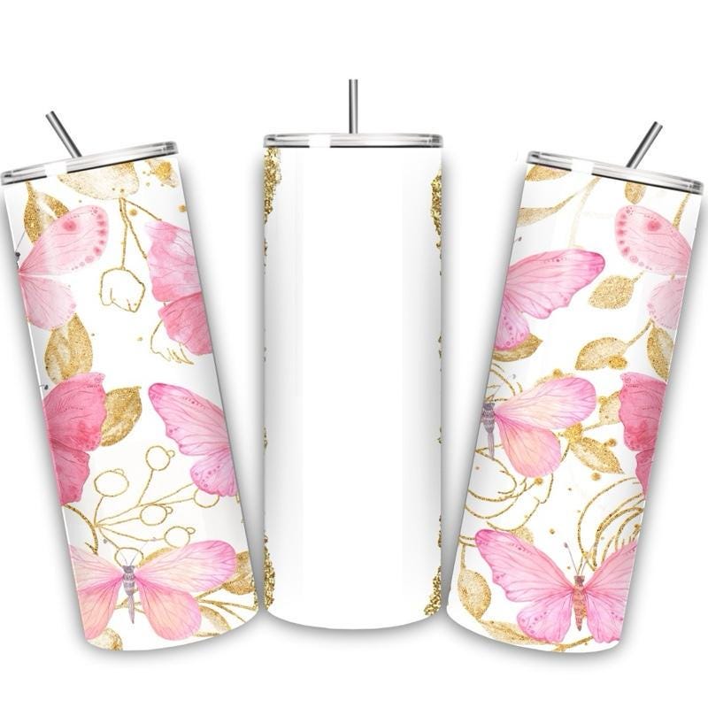 Personalised tumbler butterfly gold pink style 20oz - perfect for on-the-go hydration - vacuum flask - cup drinkware mug bottles water bottl
