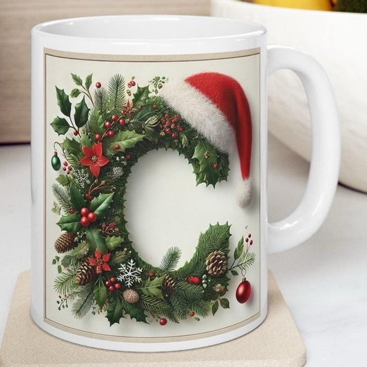 Personalised 'c' edition christmas mug - unique gift for xmas - stocking filler - drinkware washable reusable reuse ceramic cup tumbler coff