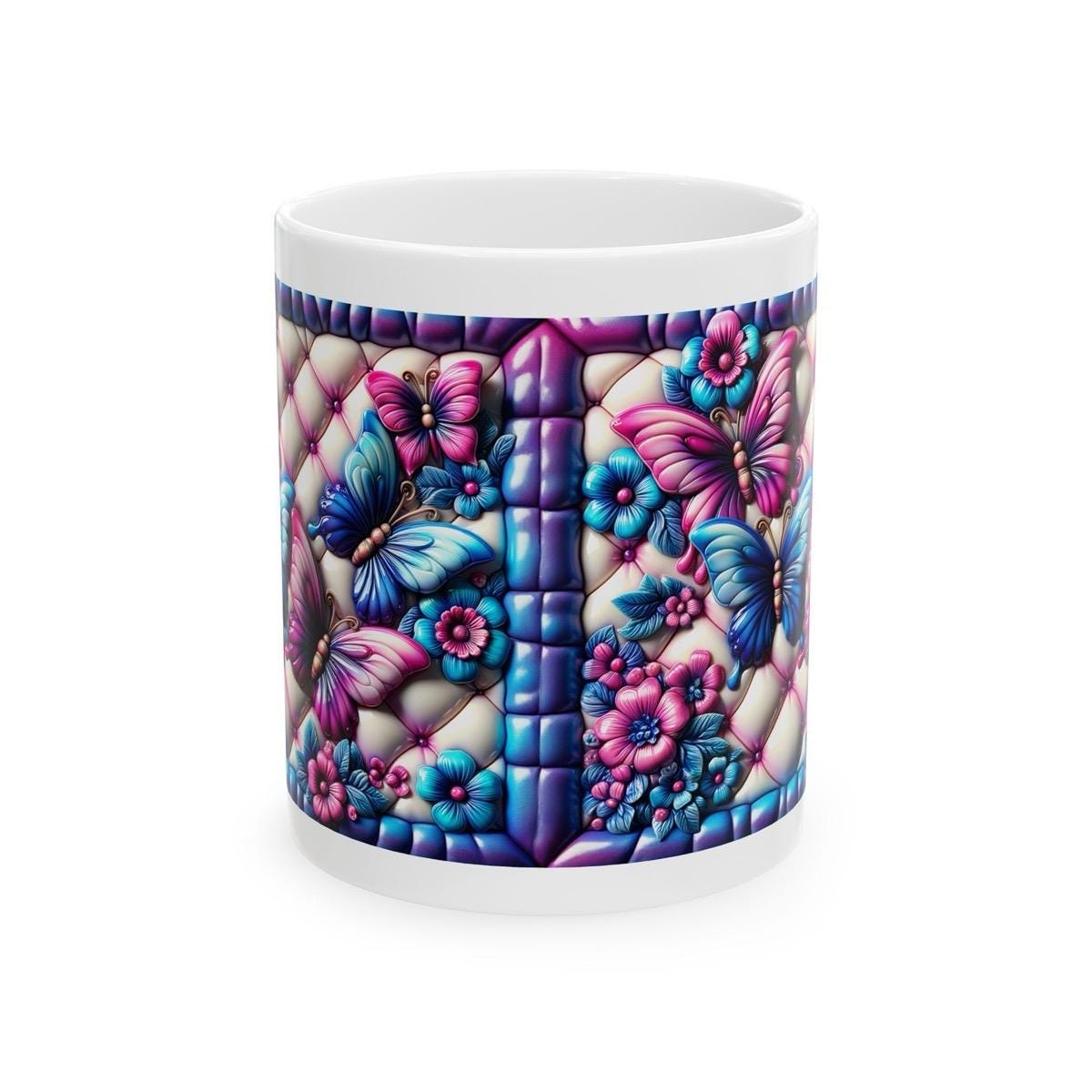 Pink blue quilted 3d mug - perfect for hot and cold drinks - drinkware, tumblers cup ceramic coffee reusable bottles reuse washable glass