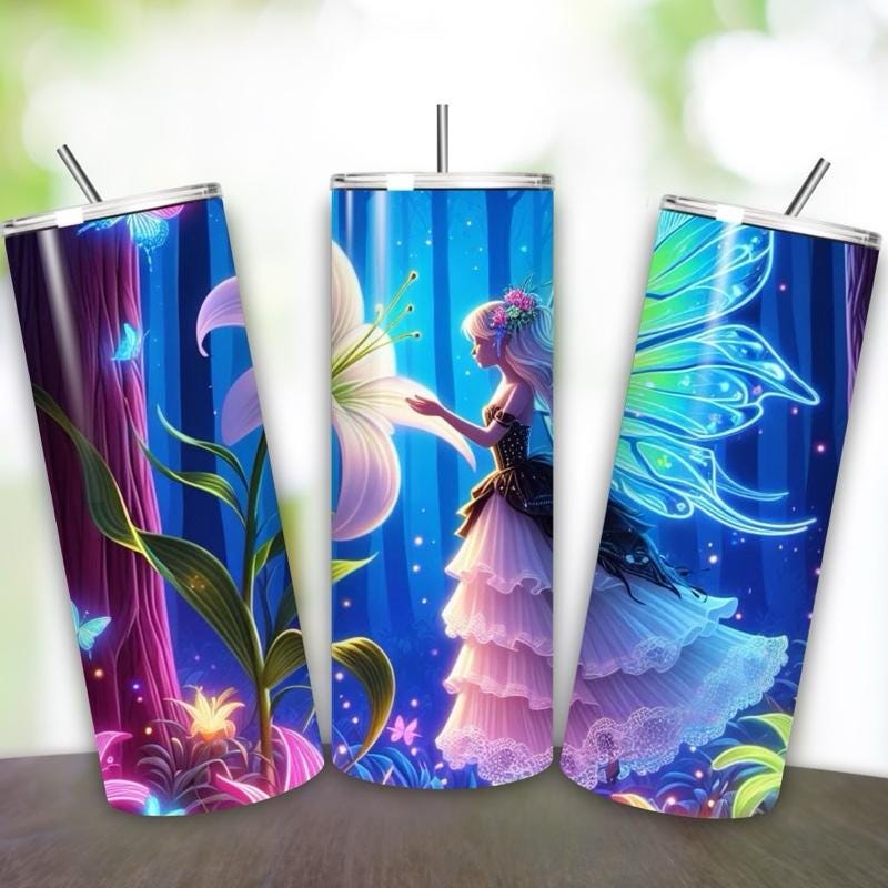 Fairy butterfly tumbler 20oz - perfect for on-the-go hydration - vacuum flask - cup drinkware mug bottles water bottles bottled portable gif