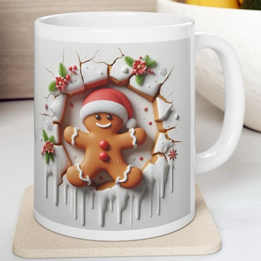 Christmas gingerbread man 3d mug - perfect for hot drinks - drinkware, tumblers reusable cup washable reuse coffee ceramic xmas mugs tea fes