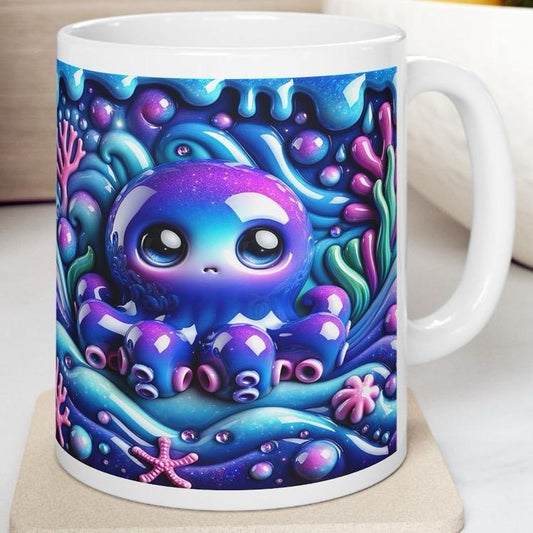 Cute baby octopus 3d mug - perfect for your morning drinks - drinkware, tumblers cup ceramic washable reusable coffee reuse xmas mugs tea fe
