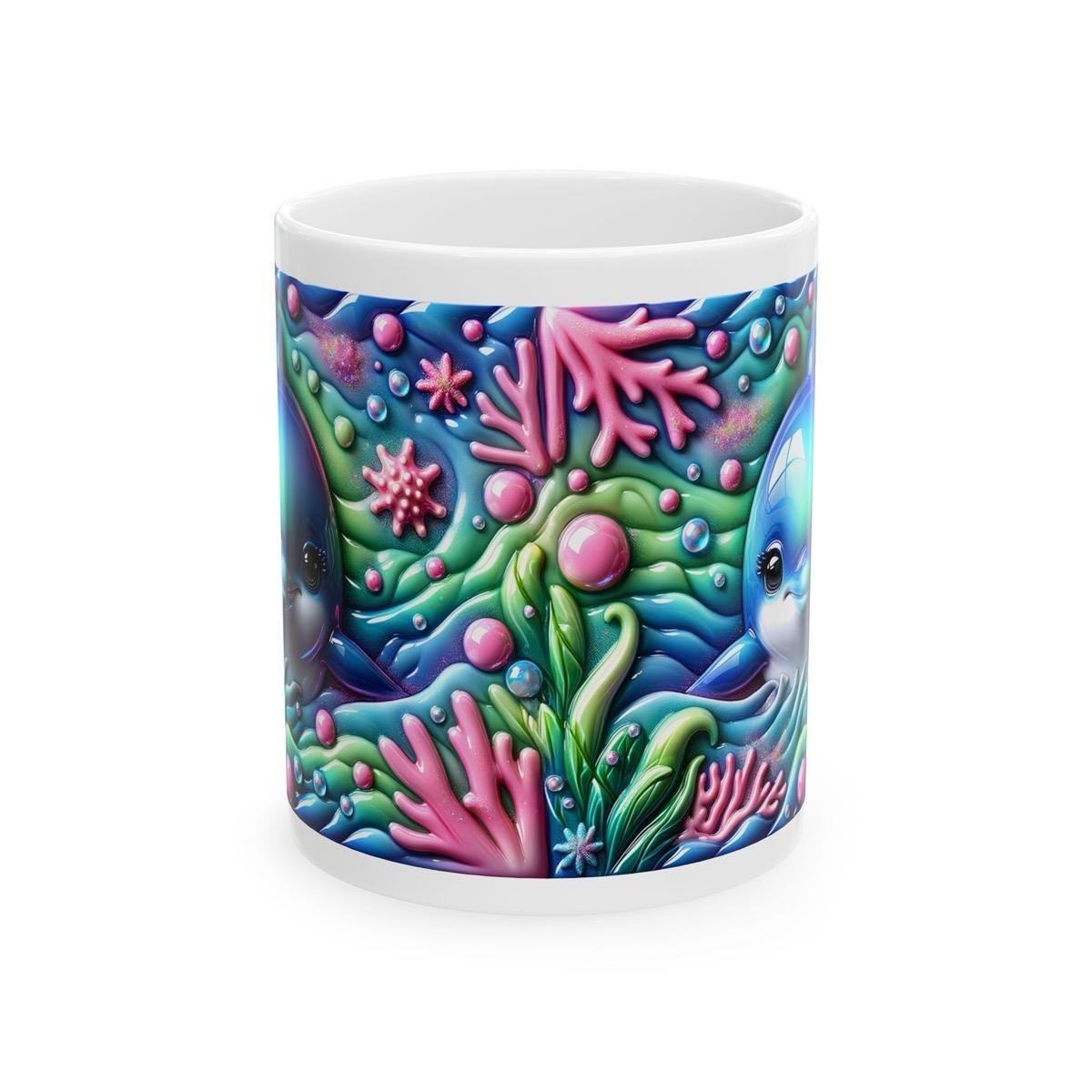 Cute dolphin ocean 3d mug - perfect for your morning drinks - drinkware, cup tumblers ceramic coffee washable reuse reusable xmas mugs tea f
