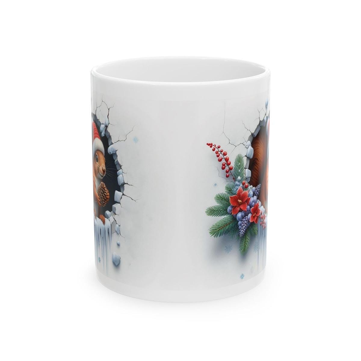 Christmas squirrel with christmas hat on 3d mug - perfect for hot drinks - tumblers, drinkware reuse cup ceramic coffee washable reusable xm