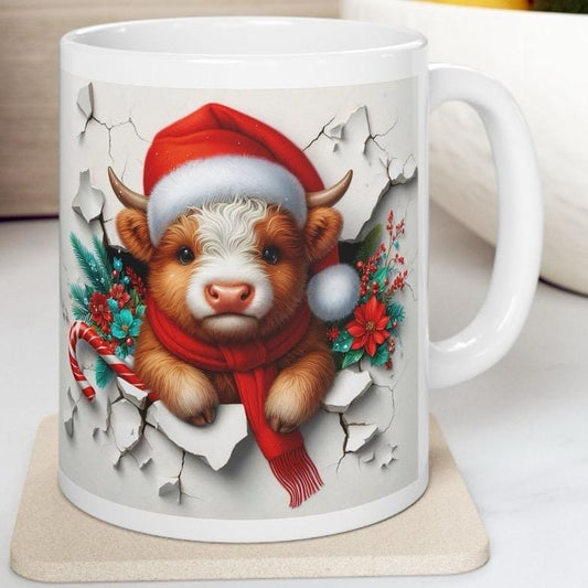 Cute highland cow 3d mug - perfect for christmas - drinkware washable reusable cup tumbler ceramic reuse coffee xmas mugs tea festive gifts
