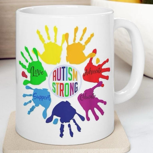 Autism strong mug - mental health awareness, perfect for drinking - cup, drinkware tumblers reusable reuse washable ceramic coffee fun mugs