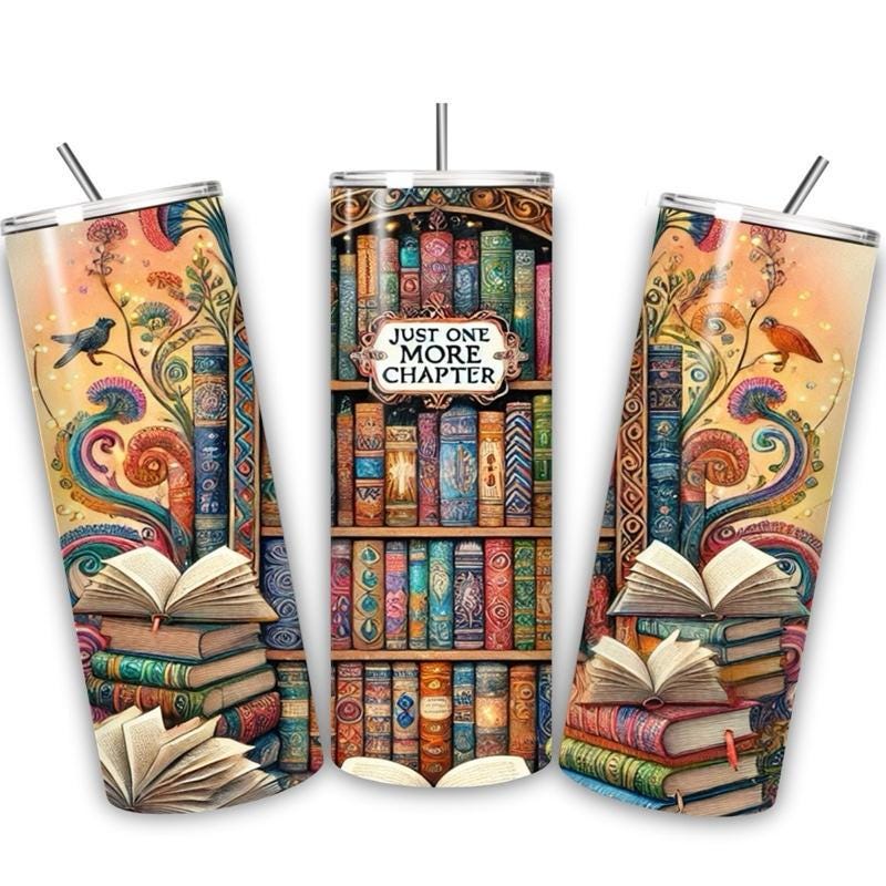 Reading book lover tumbler 20oz - just one more chapter’ perfect for on-the-go hydration - vacuum flask - cup drinkware mug bottles wate