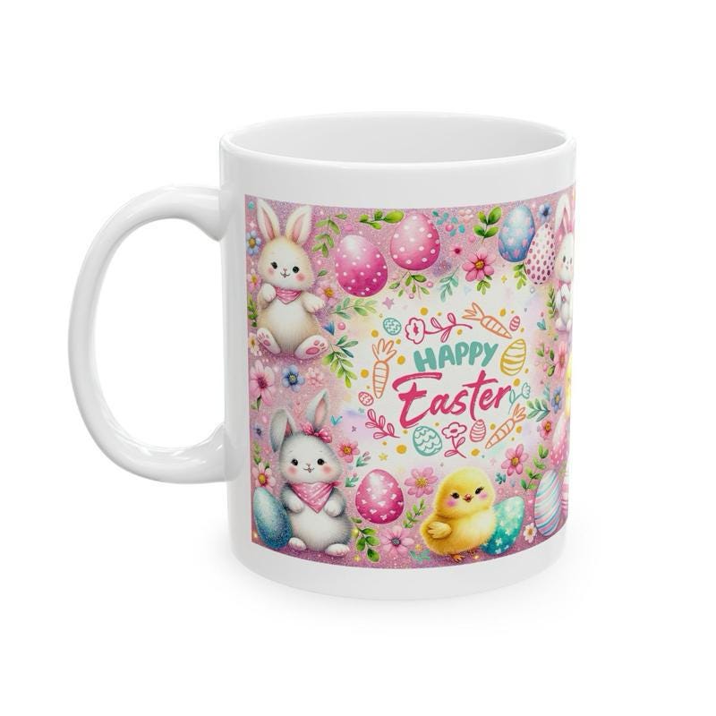Happy easter gift easter bunny mug - cute gift - perfect for hot drinks - drinkware, tumblers cup bottles reusable washable portable reuse c