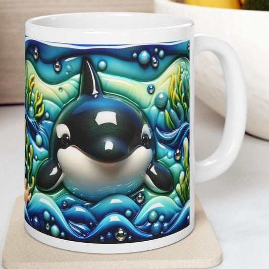 Cute whale ocean 3d mug - perfect for your morning drinks - tumblers, drinkware cup bottles reusable washable coffee ceramic reuse xmas mugs