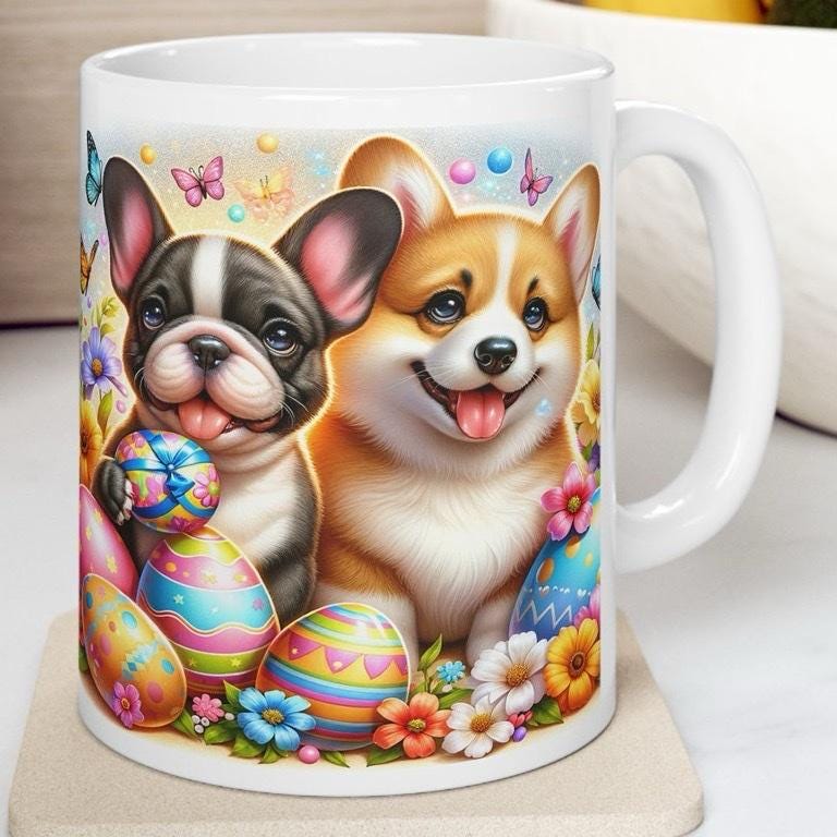 Easter dog puppy mug - cute gift - perfect for hot drinks - drinkware, tumblers cup bottles reusable washable portable reuse ceramic coffee